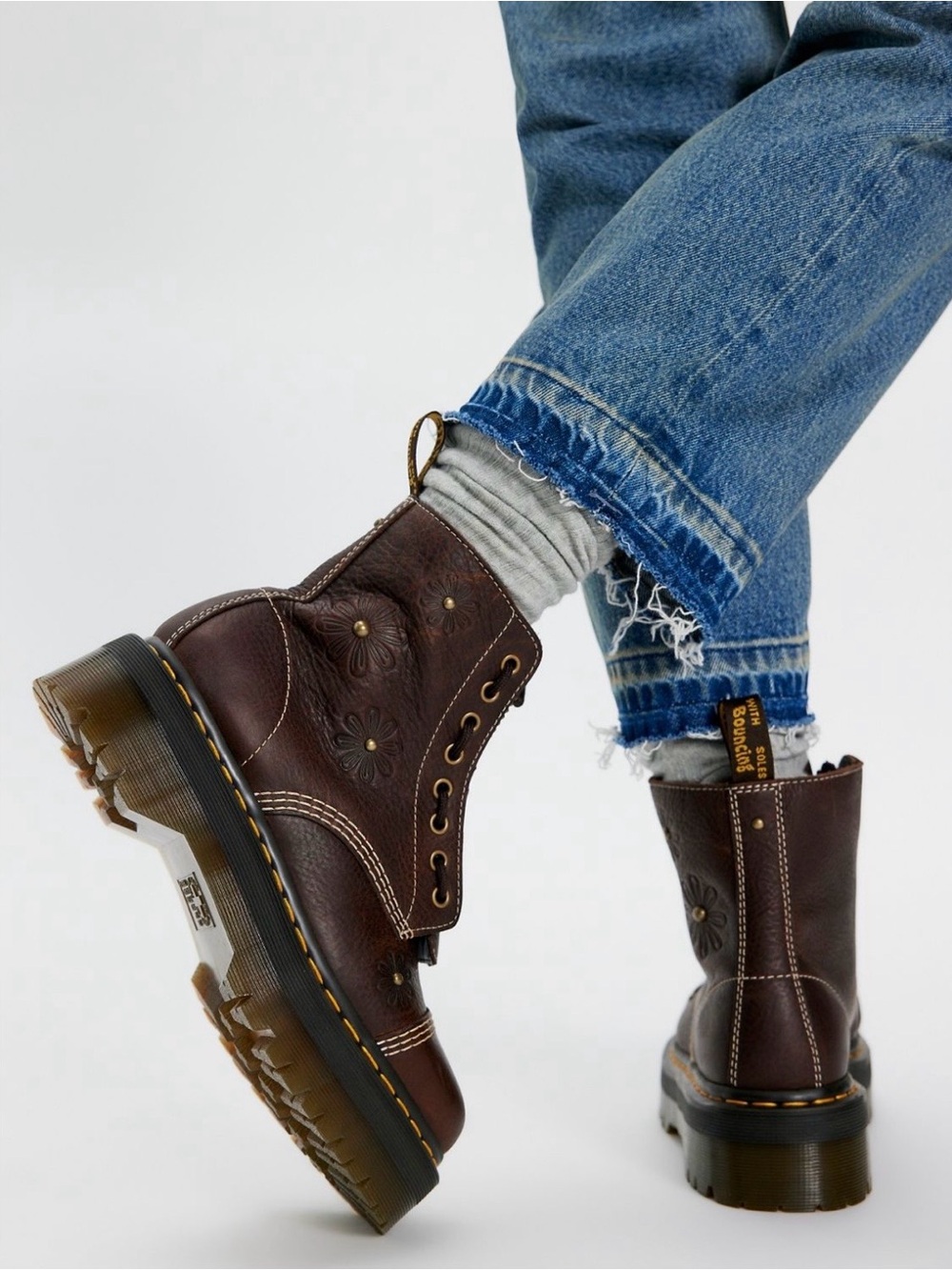 Dr. Martens Brown Floral Embossed Leather Ankle Boots - Picture 3 of 12